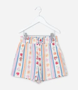 Short Clochard Infantil em Viscolinho com Estampa Frutinhas - Tam 5 a 14 Anos