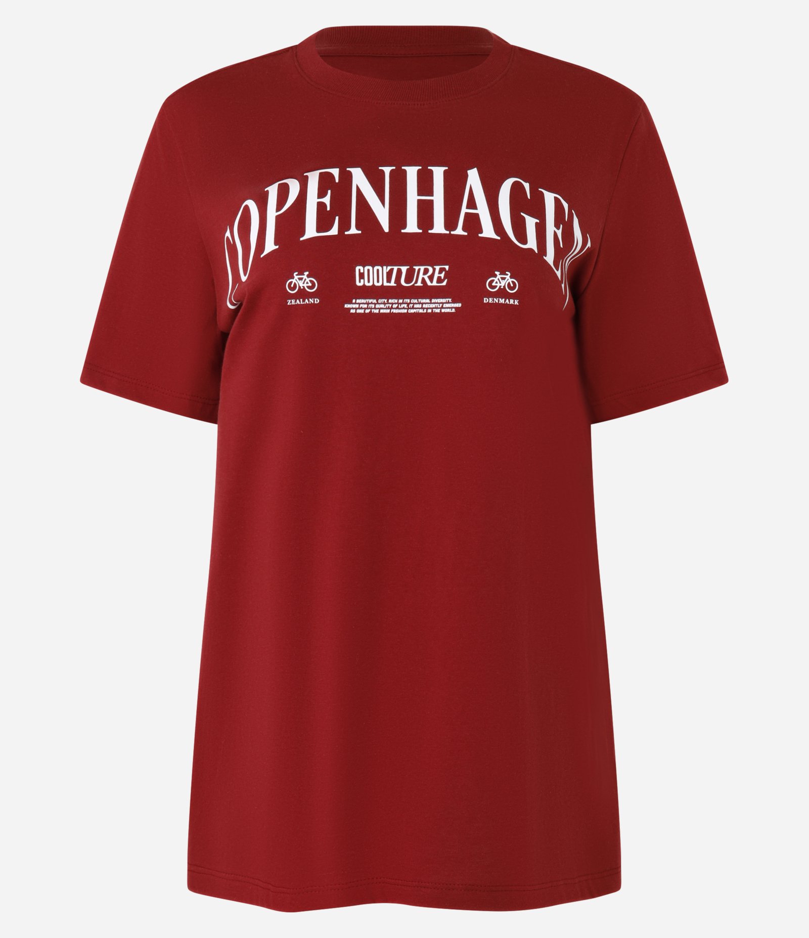 Camiseta Alongada em Algodão com Estampa Copenhagen Vinho 6