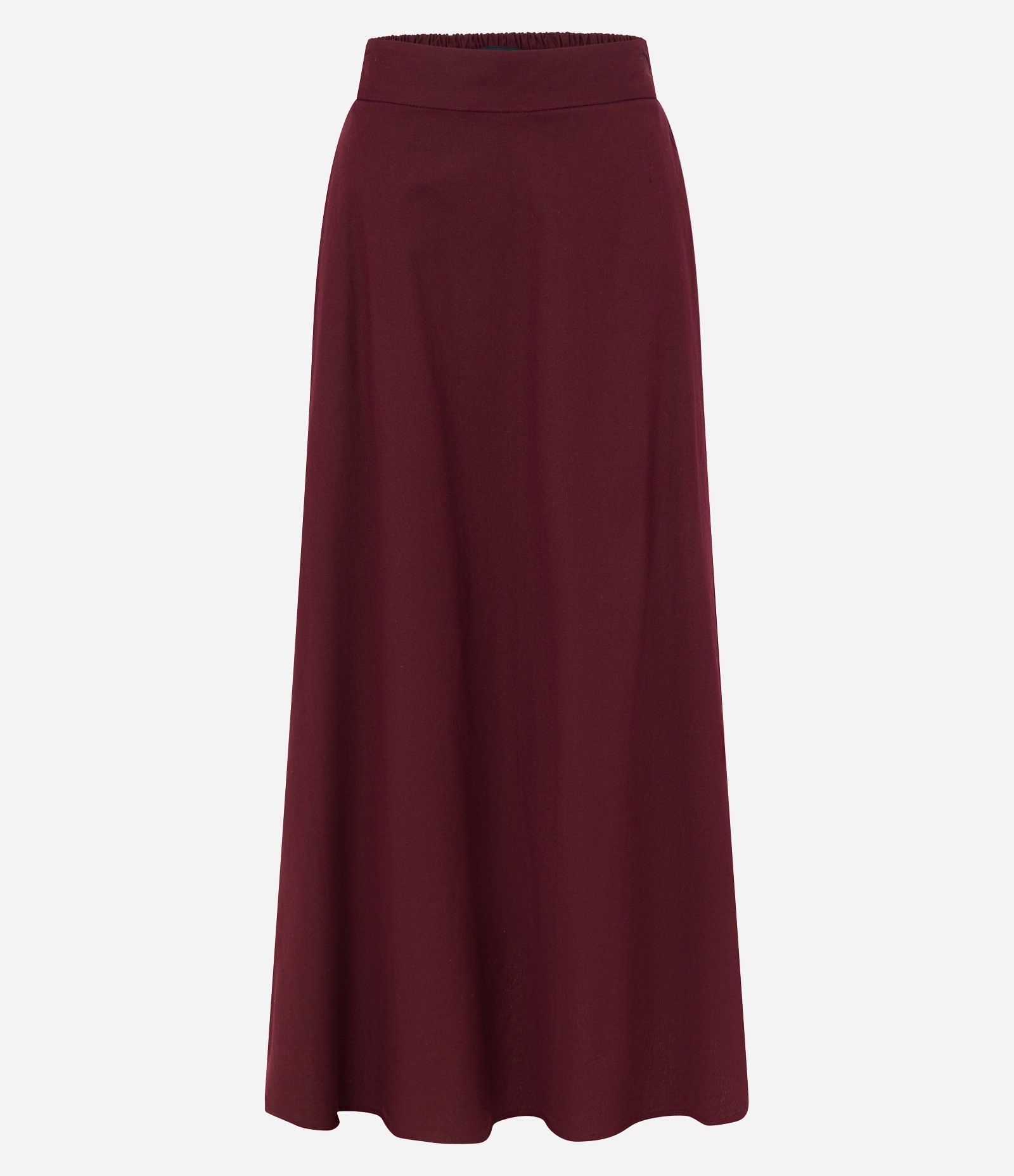 Saia Evasê Long Midi em Tricoline com Pregas Bordô 6
