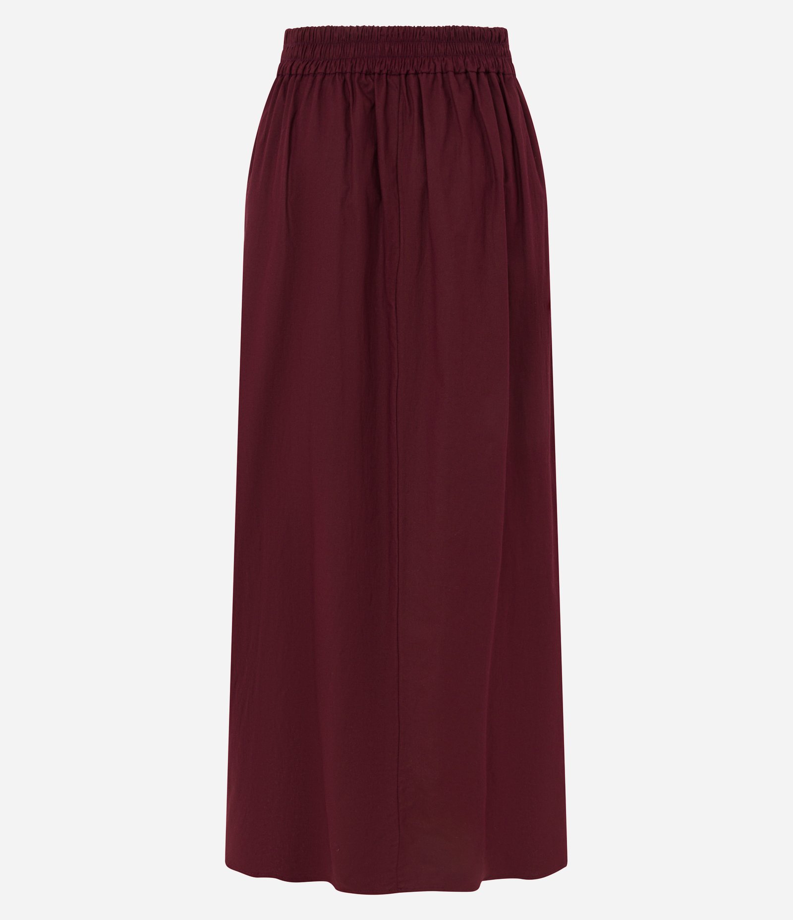 Saia Evasê Long Midi em Tricoline com Pregas Bordô 7