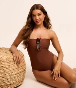 Maiô Sem Alça em Microfibra com Busto Drapeado