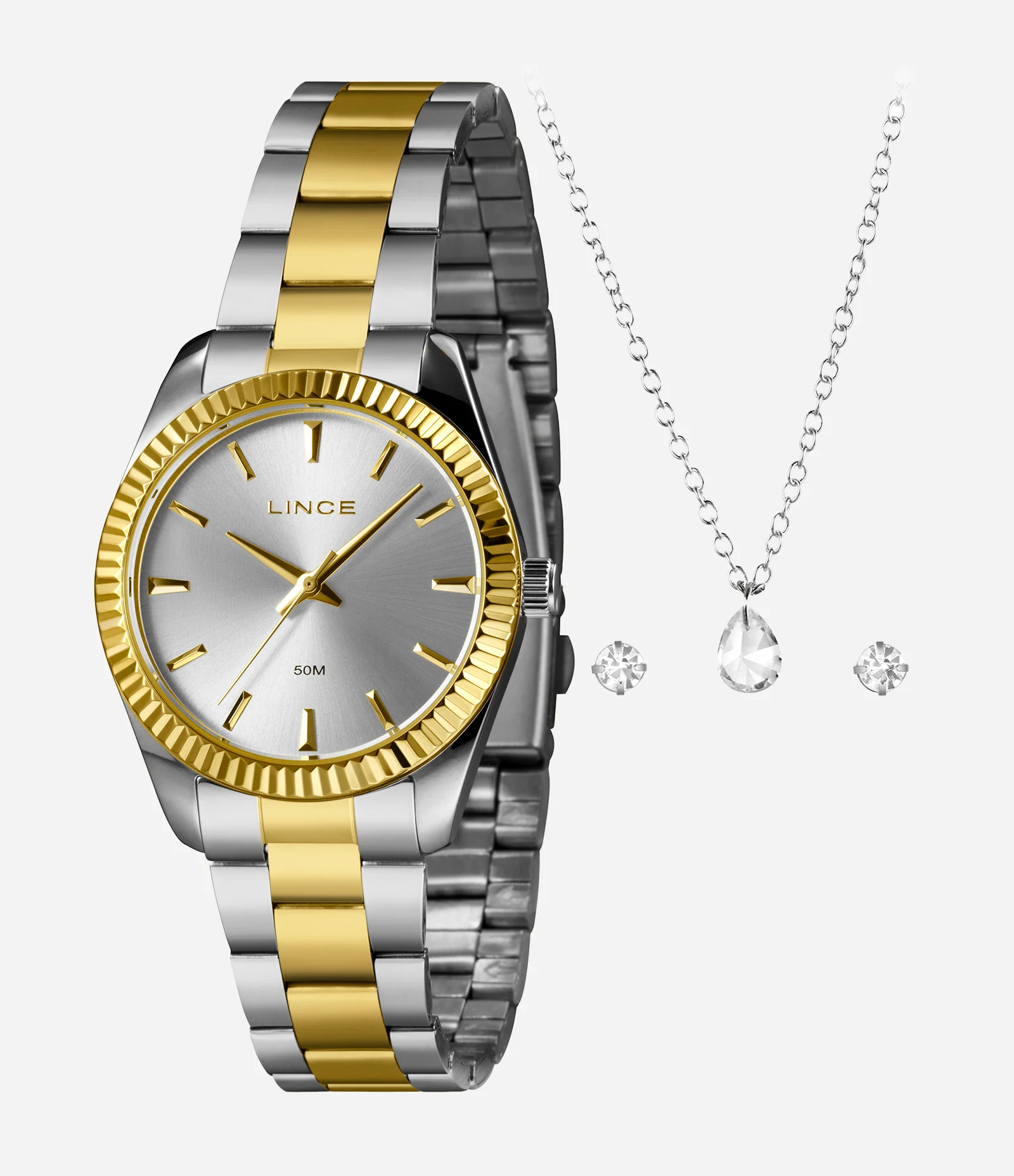  Kit Relógio Analógico Feminino Lince  Prata 1