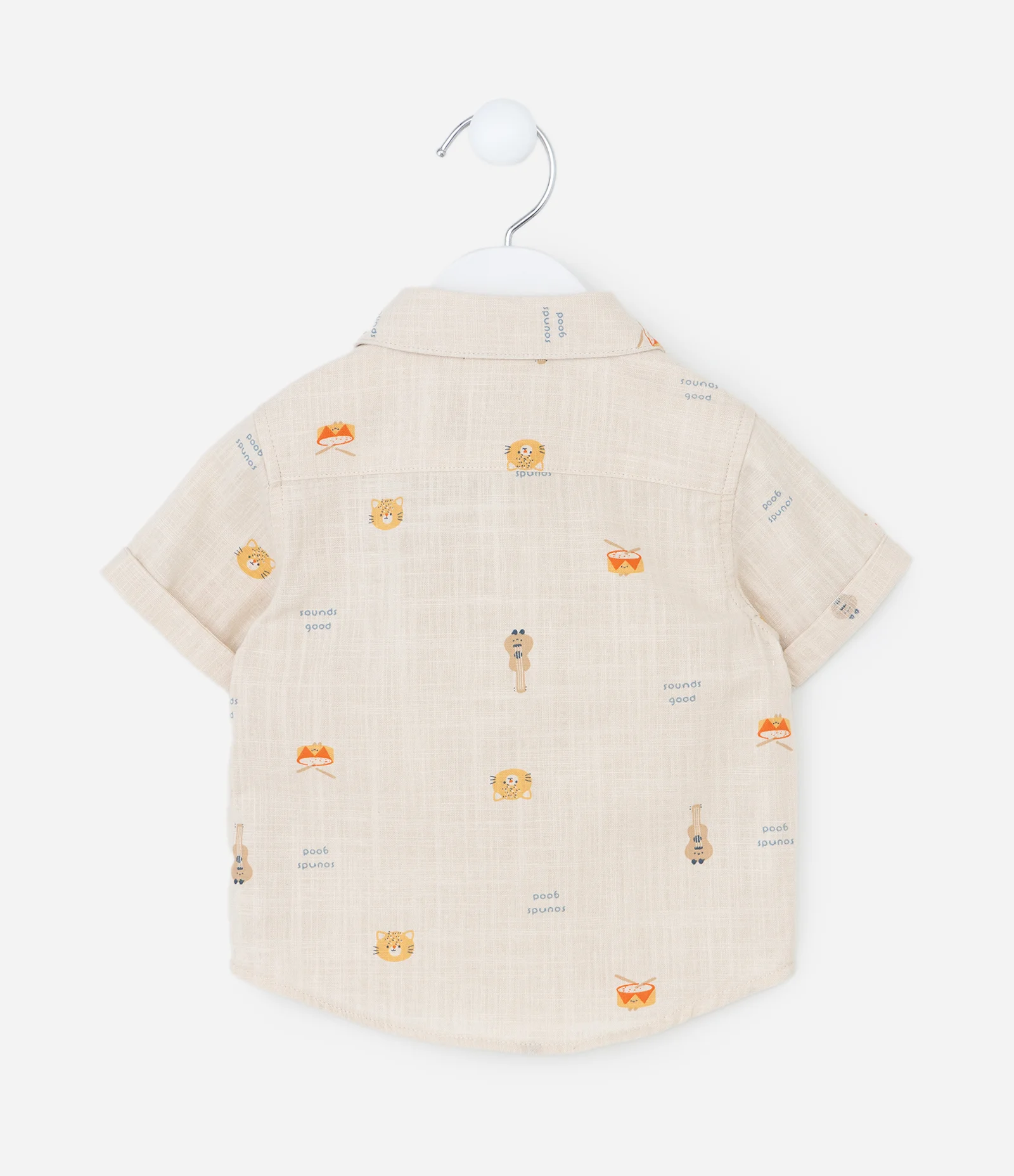 Camisa Infantil Linho com Estampa Mini Ícones de Bichinhos – Tam RN a 18 Meses Bege 2