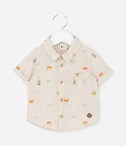 Camisa Infantil Linho com Estampa Mini Ícones de Bichinhos – Tam RN a 18 Meses