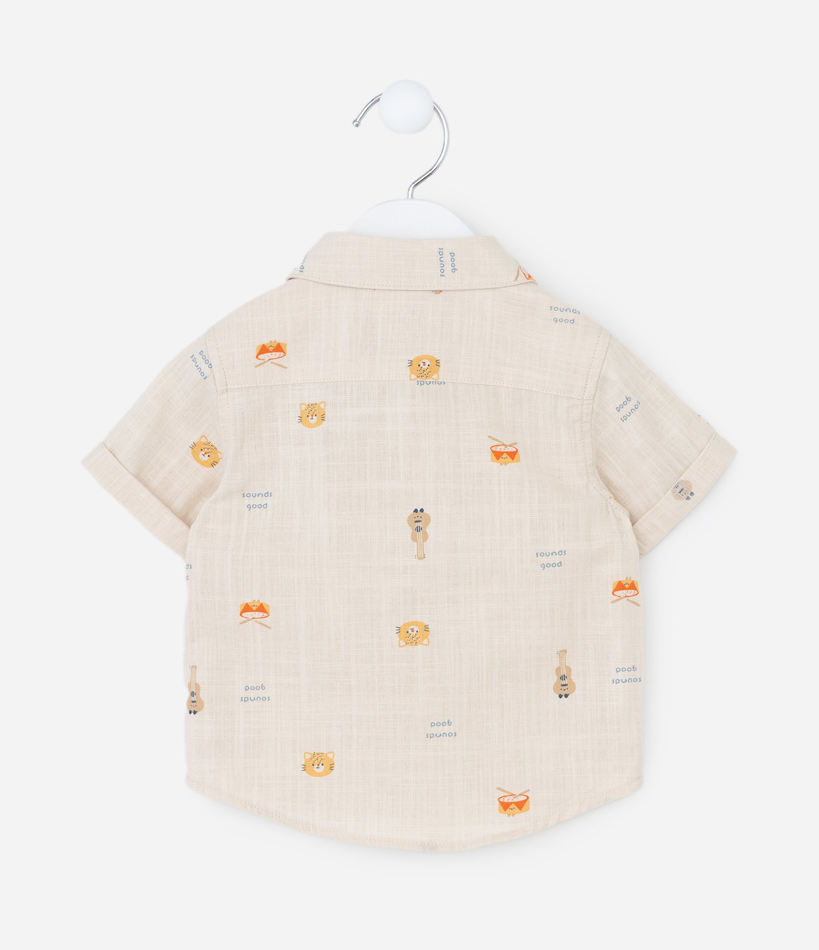 Camisa Infantil Linho com Estampa Mini Ícones de Bichinhos – Tam RN a 18 Meses Bege 2