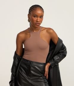 Body em Poliamida com Alça Larga e Gola Diferenciada