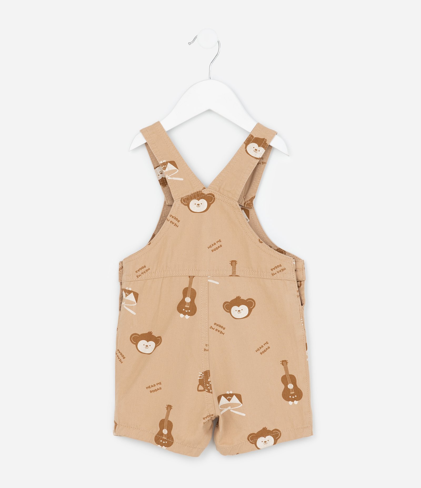 Jardineira Infantil Em Sarja Com Estampa De Bichos - Tam RN A 18 Meses Bege Claro 2