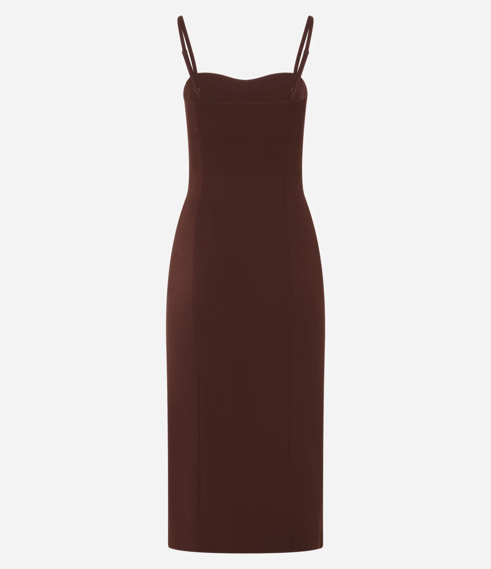 Vestido Midi em Malha Crepe com Alças Finas e Fenda Marrom 2