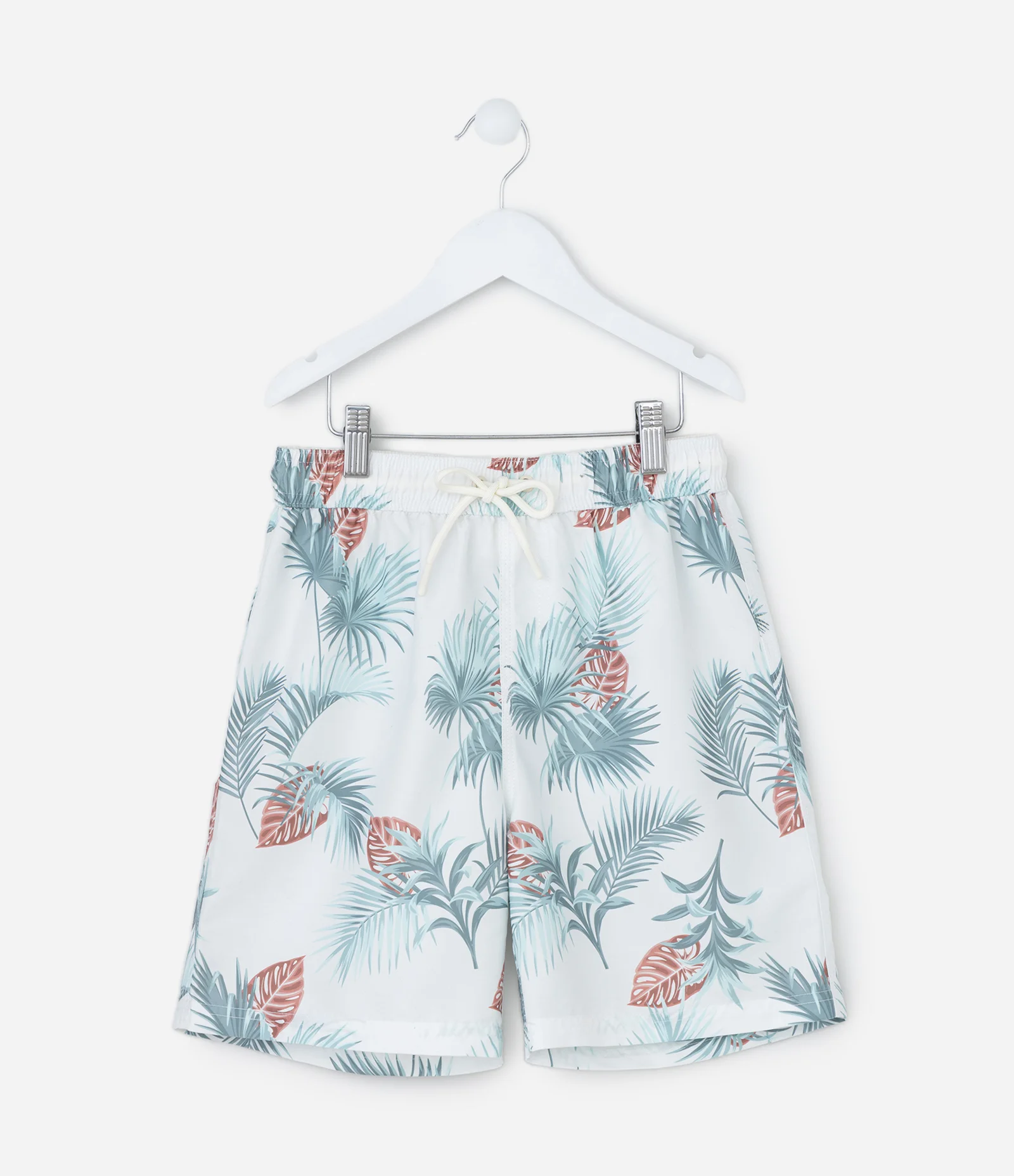 Bermuda Infantil com Estampa de Folhagem - Tam 5 a 14 Anos Branco 1