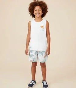 Bermuda Infantil com Estampa de Folhagem - Tam 5 a 14 Anos