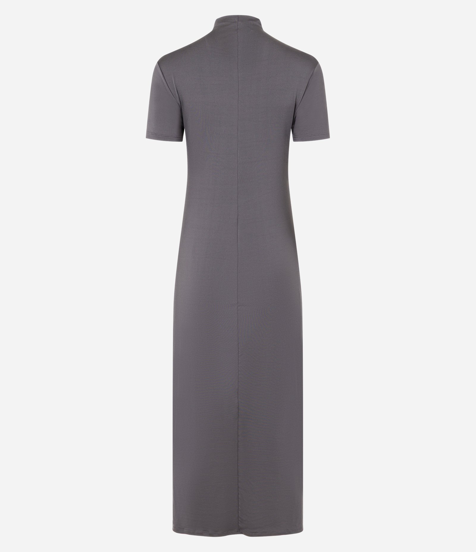 Vestido Longo em Jersey com Golinha Alta e Franzido Cinza 5