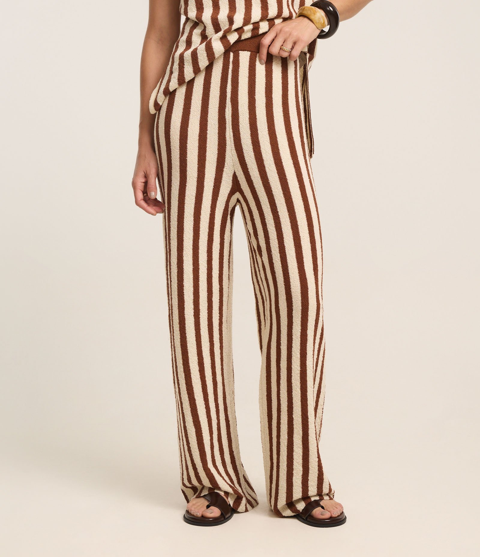 Calça Reta Cintura Alta em Tricô com Listras Bicolor 3