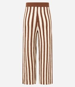 Calça Reta Cintura Alta em Tricô com Listras