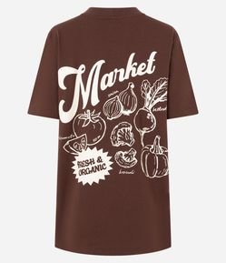 Camiseta Alongada em Algodão com Estampa Market
