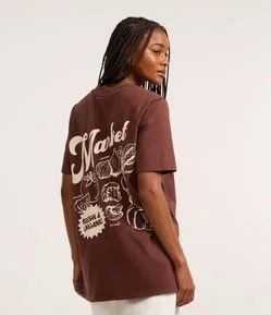 Camiseta Alongada em Algodão com Estampa Market