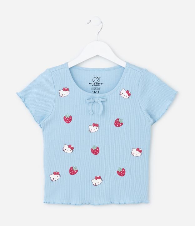 Blusa Infantil Canelada com Estampa Hello Kitty e Morangos - Tam 5 a 14 Anos