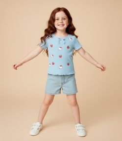 Blusa Infantil Canelada com Estampa Hello Kitty e Morangos - Tam 5 a 14 Anos