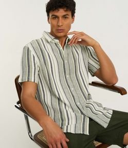 Camisa em Algodão com Textura e Listras