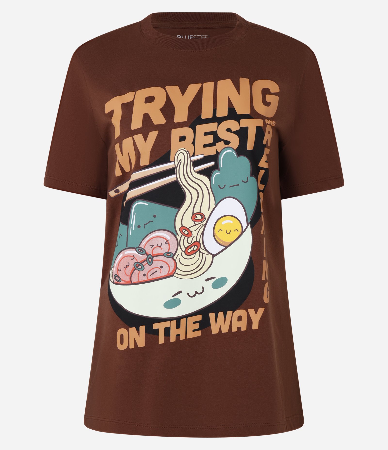 Camiseta em Algodão com Estampa Lámen Marrom 3