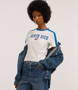 Camiseta em Algodão com Gola Contrastante e Estampa Puerto Rico