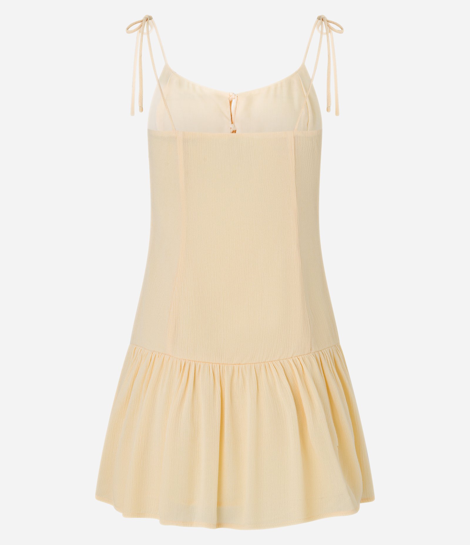 Vestido Curto em Creppe com Amarração nas Alças Amarelo 9