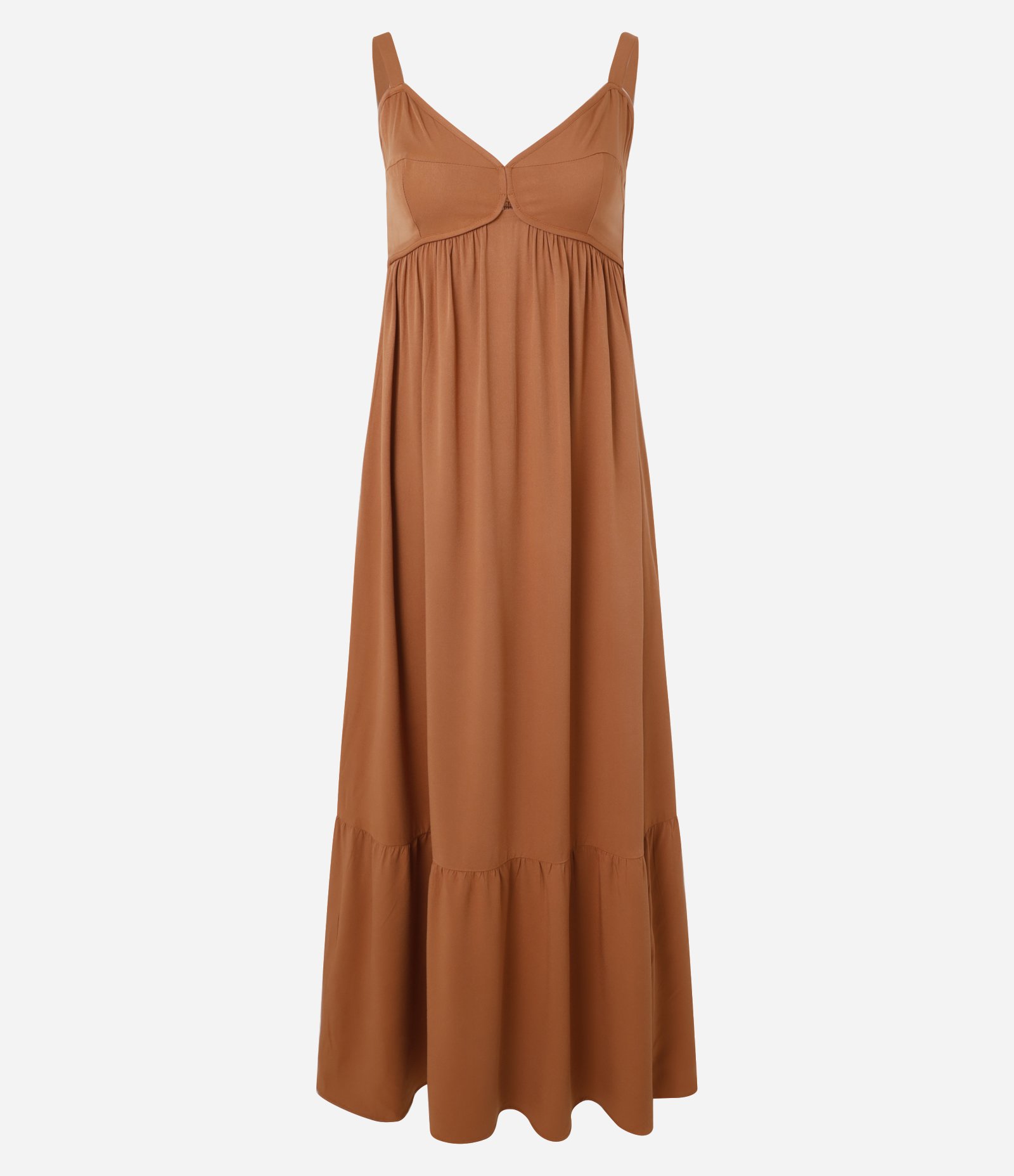 Vestido Long Midi em Viscose Twill e Lastex nas Costas Marrom 6