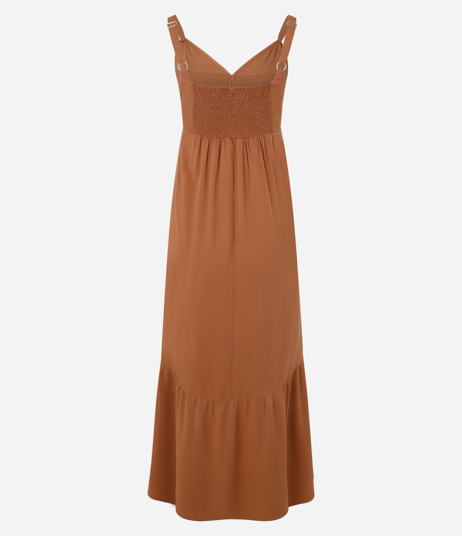 Vestido Long Midi em Viscose Twill e Lastex nas Costas Marrom 7