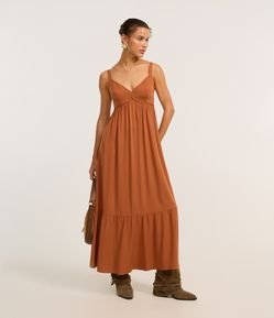 Vestido Long Midi em Viscose Twill e Lastex nas Costas