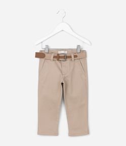 Calça Infantil em Sarja com Bolso Faca e Cinto - Tam 1 a 6 Anos