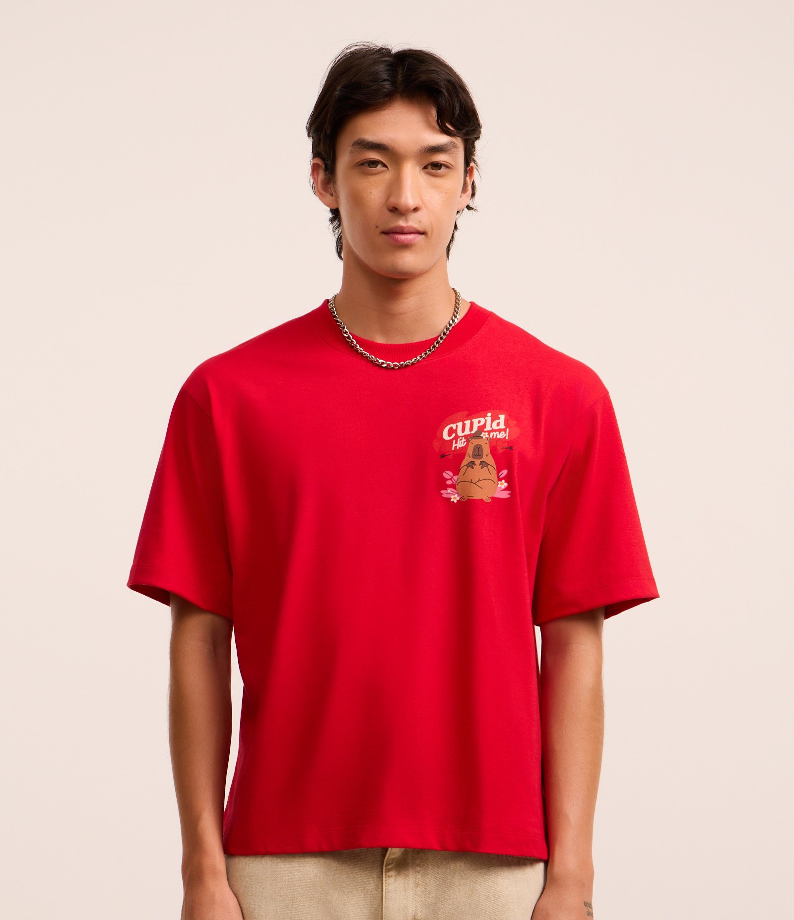 Camiseta Boxy em Algodão com Estampa Capivara Vermelho 1