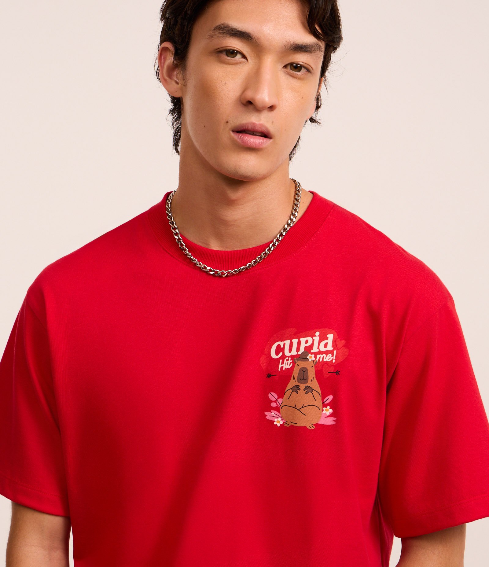 Camiseta Boxy em Algodão com Estampa Capivara Vermelho 4