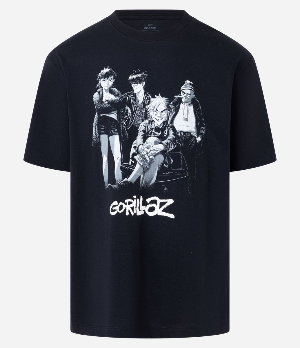 Camiseta Relaxede em Algodão com Estampa Gorillaz Preto
