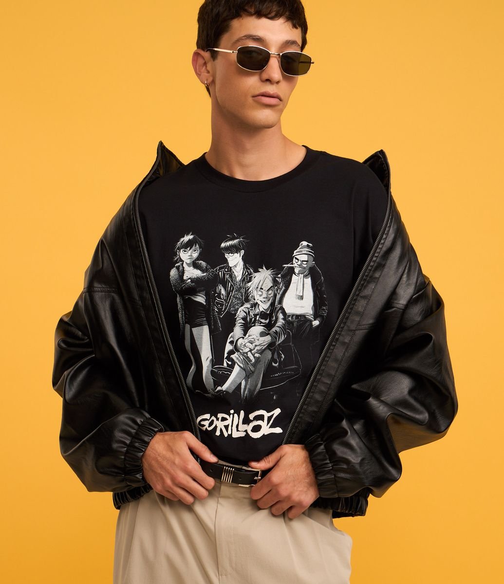 洋楽 G-RAP KORELL (12') Camiseta Relaxede em Algodão com Estampa Gorillaz Preto