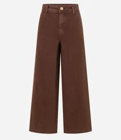 Calça Wide Leg Cropped em Jeans e Cintura Média
