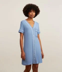 Camisola Americana em Viscose com Abotoamento e Viés Contrastante