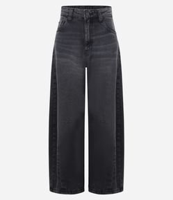 Calça Barrel em Jeans com Pences