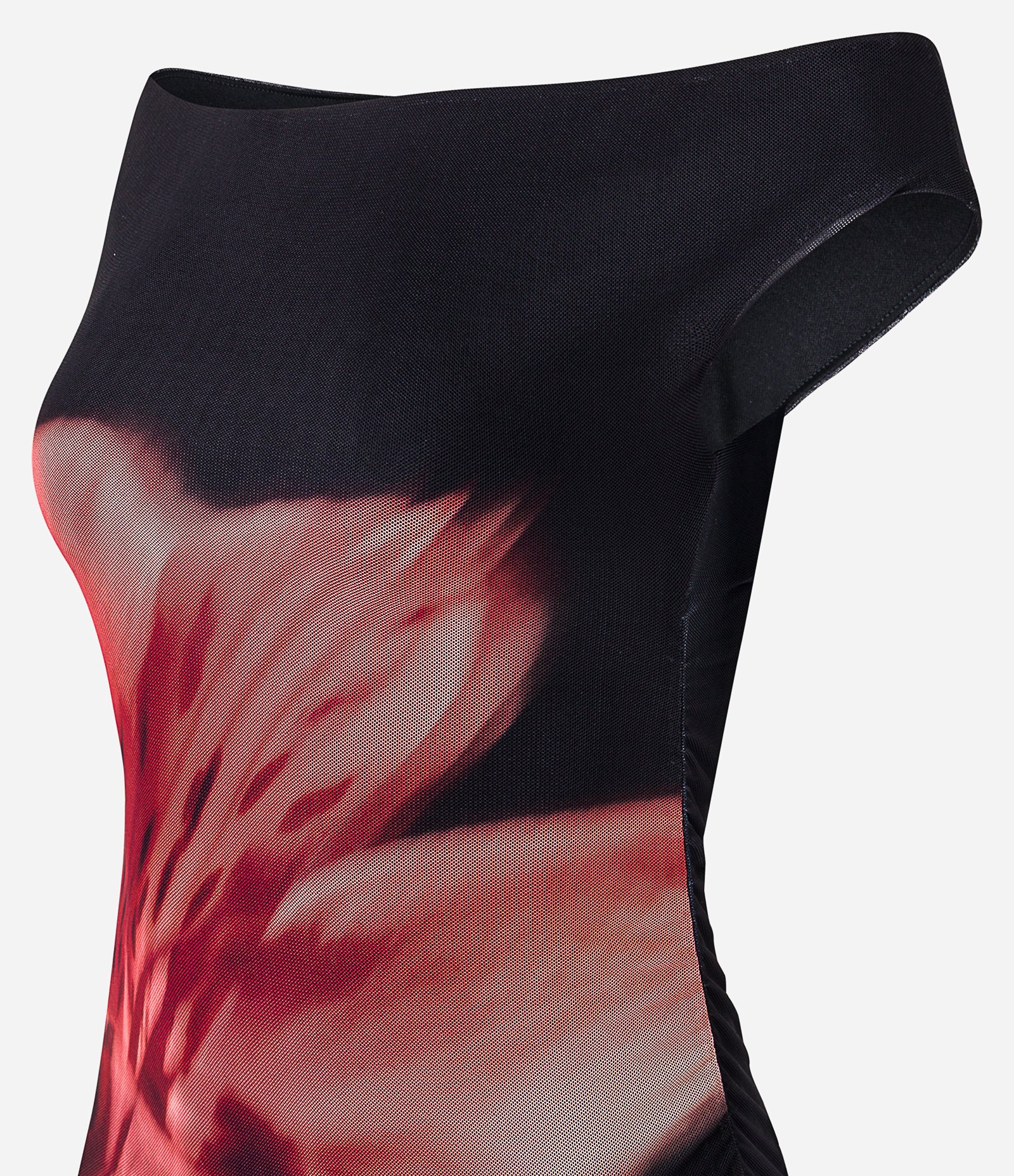 Vestido Ombro a Ombro em Tule com Estampa Floral Blur Preto 6