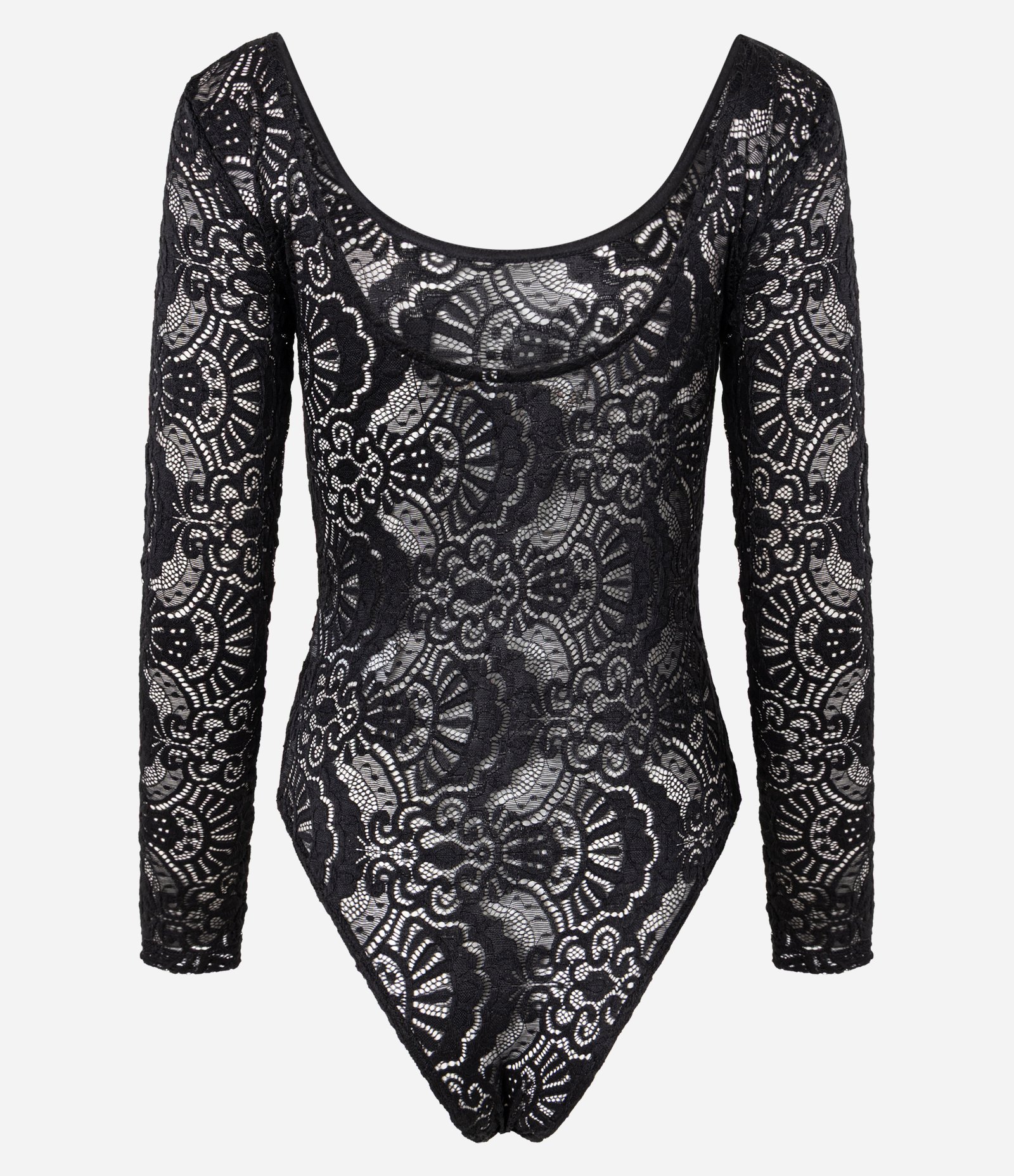 Body em Renda com Textura Floral e Manga longa Preto 6