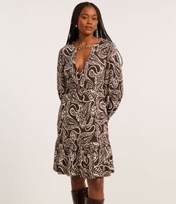 Vestido Curto Texturizado com Estampa Paisley