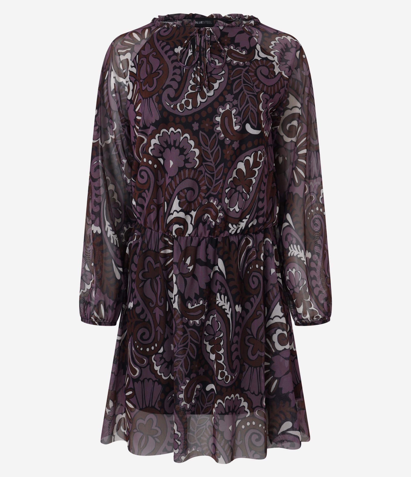 Vestido Curto em Tule com Estampa Paisley e Amarração Preto/Bordô 7