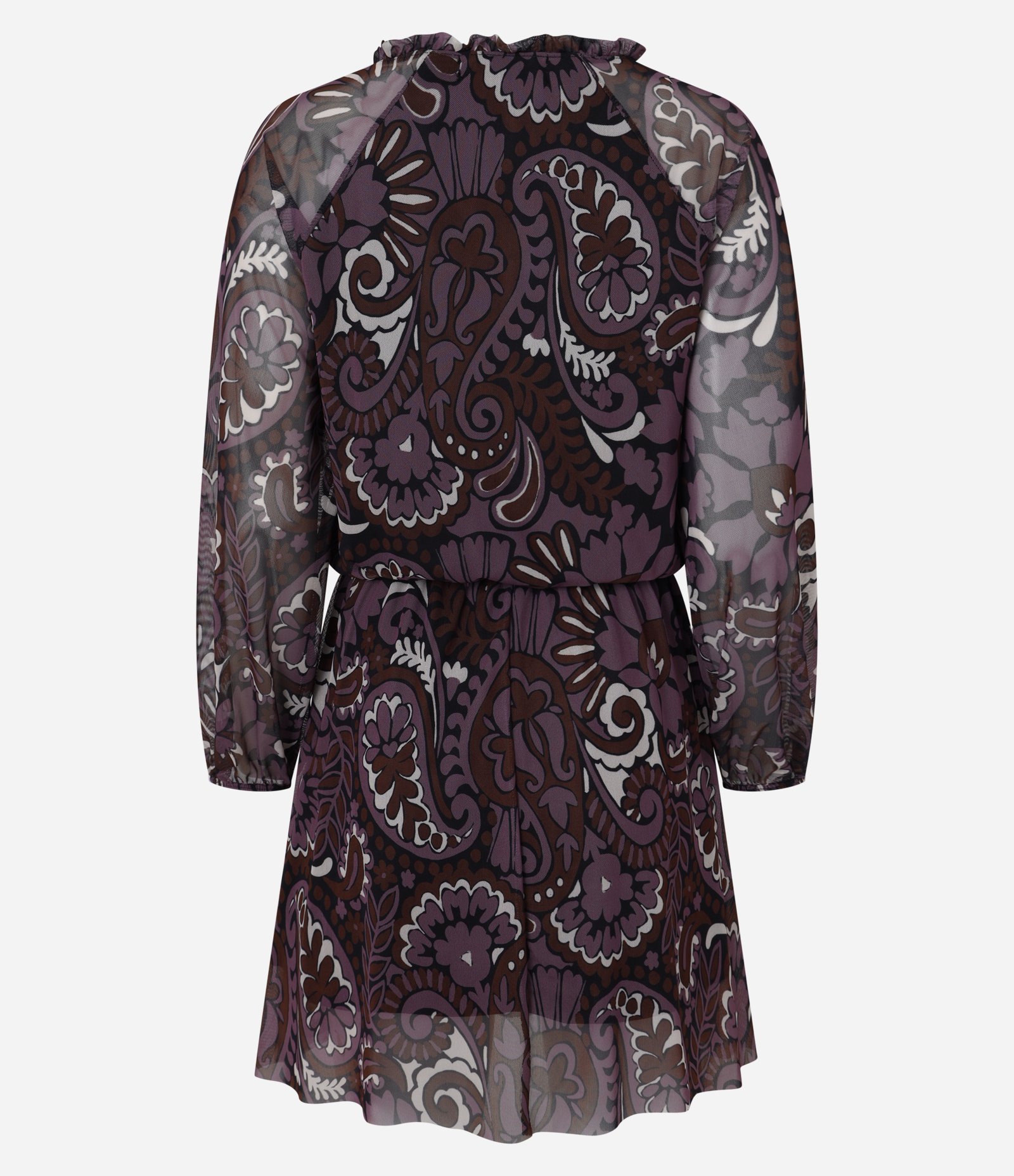 Vestido Curto em Tule com Estampa Paisley e Amarração Preto/Bordô 9