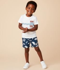 Bermuda Infantil em Sarja com Estampa de Fundo do Mar - Tam 1 a 6 Anos