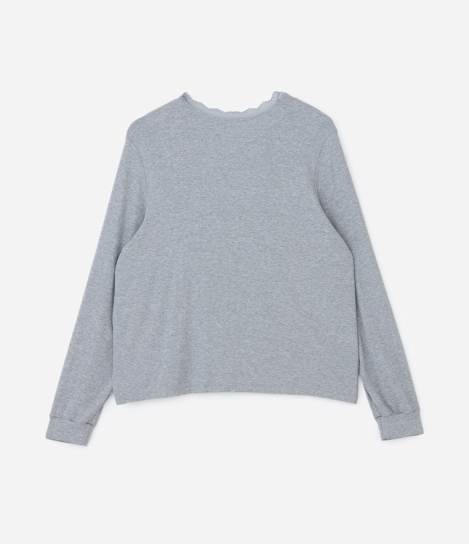 Pijama Longo Canelado com Renda no Decote Curve & Plus Size Cinza 7