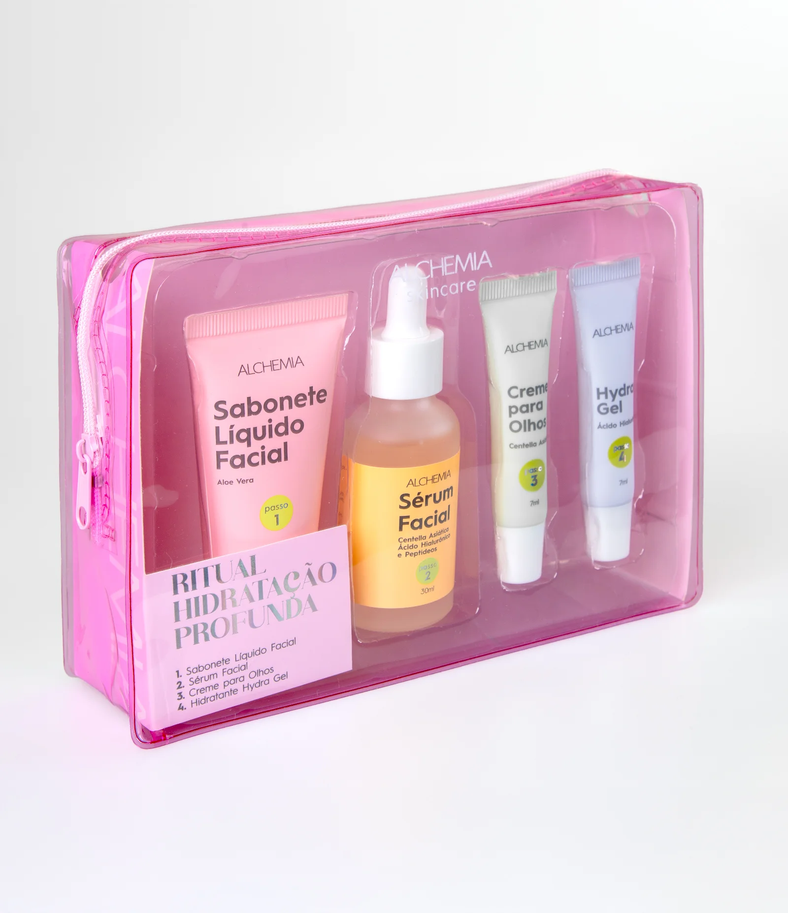 Kit Hidratação Profunda com Nécessaire + Sabonte Líquido + Sérum + Hidratante Área dos Olhos + Hydra Gel Alchemia KIT 2