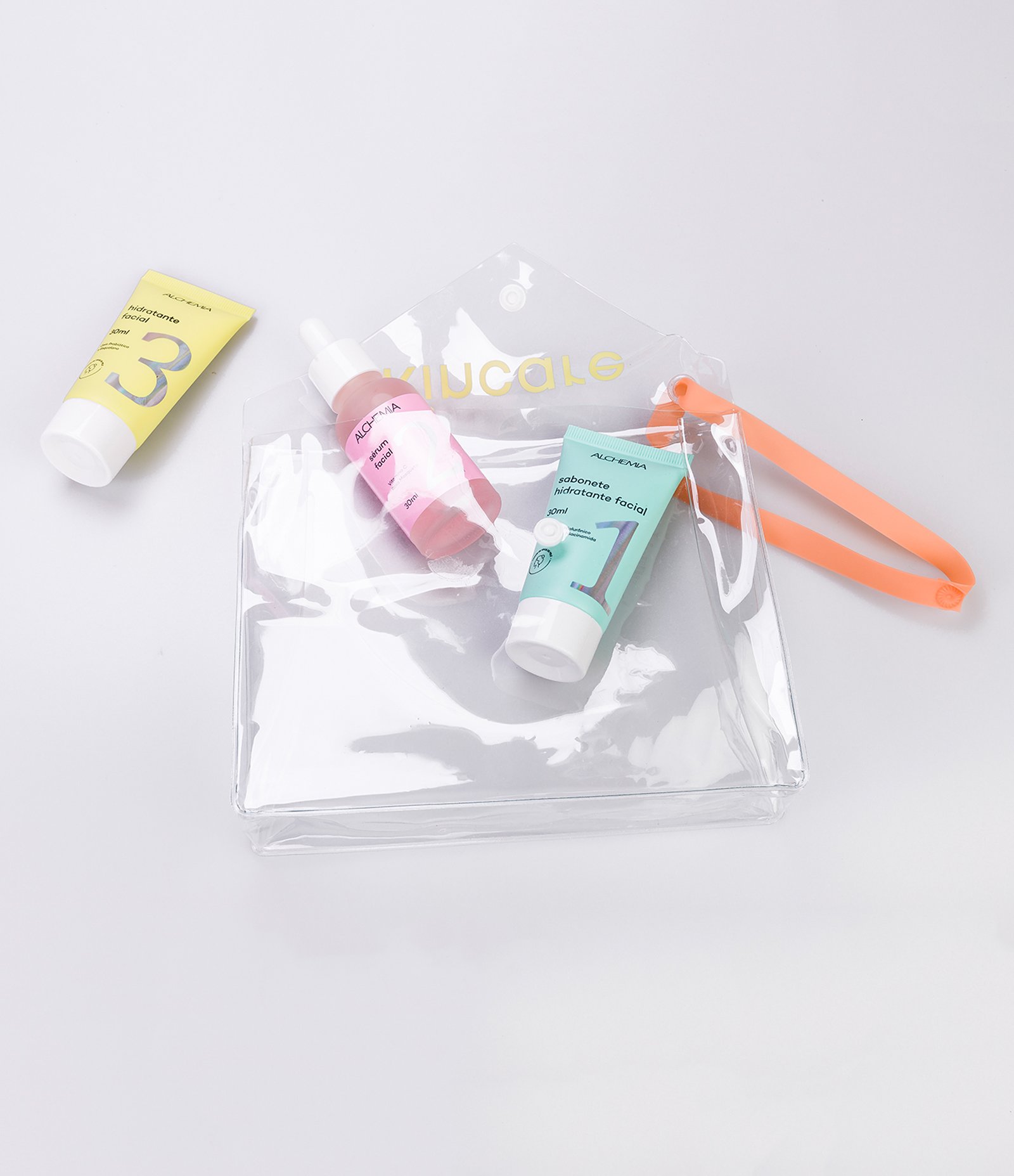 Kit Skincare com Nécessaire Envelope+ Sabonete Liquido + Sérum Facial + Hidratante Facial Alchemia KIT 4