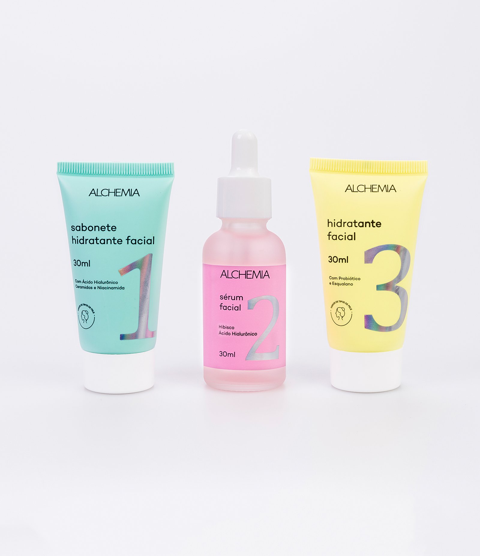 Kit Skincare com Nécessaire Envelope+ Sabonete Liquido + Sérum Facial + Hidratante Facial Alchemia KIT 5