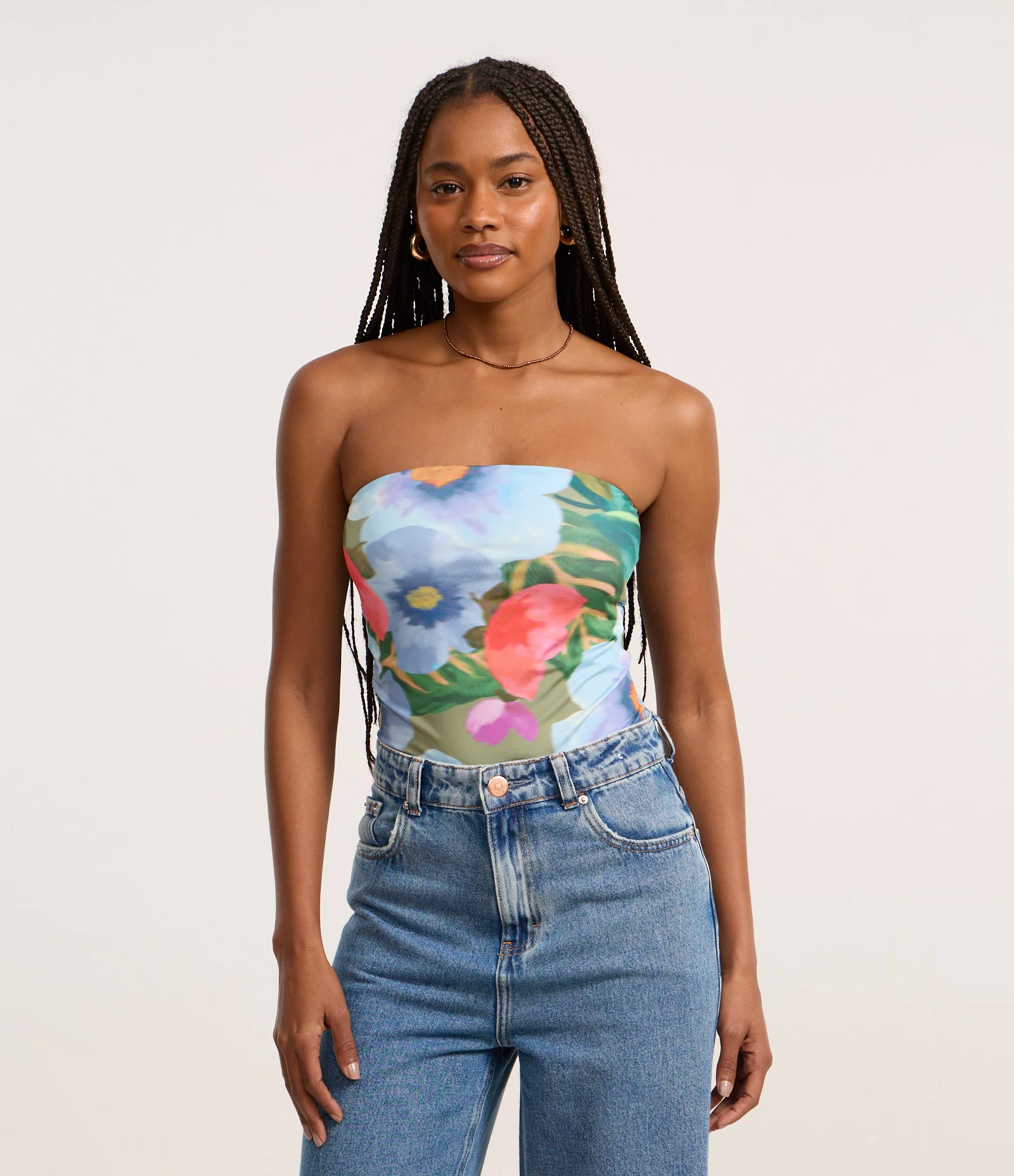 Body em Microfibra Tomara que Caia com Estampa Floral Verde 1