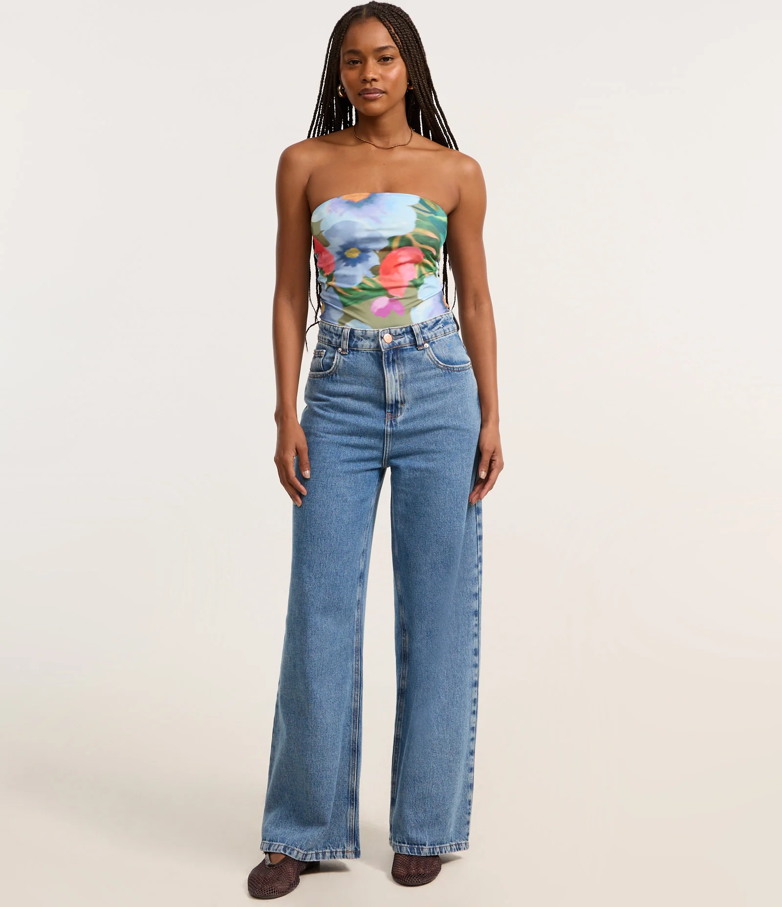 Body em Microfibra Tomara que Caia com Estampa Floral Verde 2