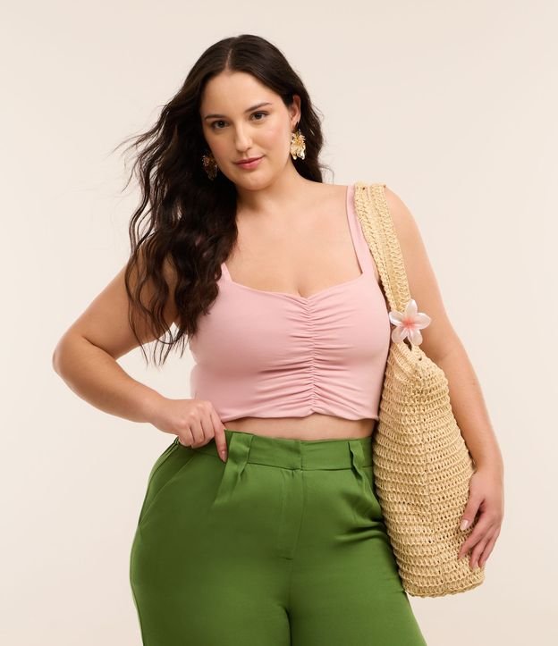 Blusa Cropped em Cotton com Franzido Frontal Curve & Plus Size