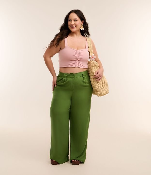 Blusa Cropped em Cotton com Franzido Frontal Curve & Plus Size
